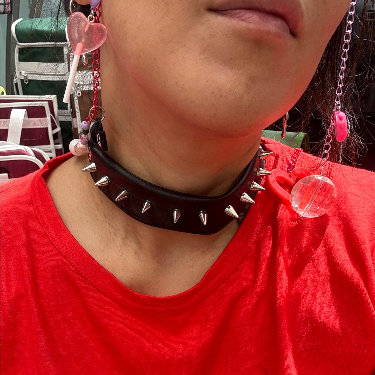 black rubber studded choker on a woman