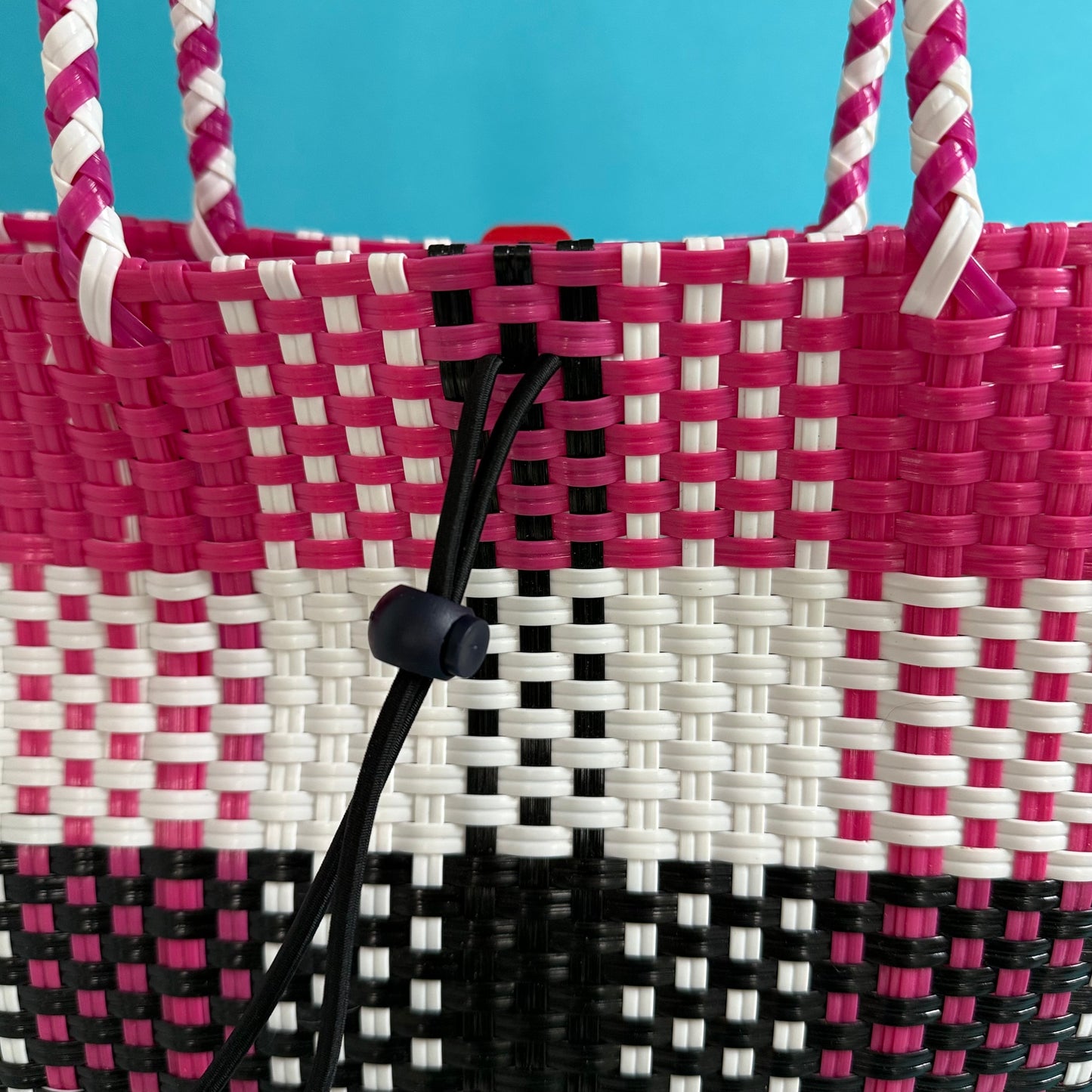 Bicycle Pannier magenta black plastic woven basket