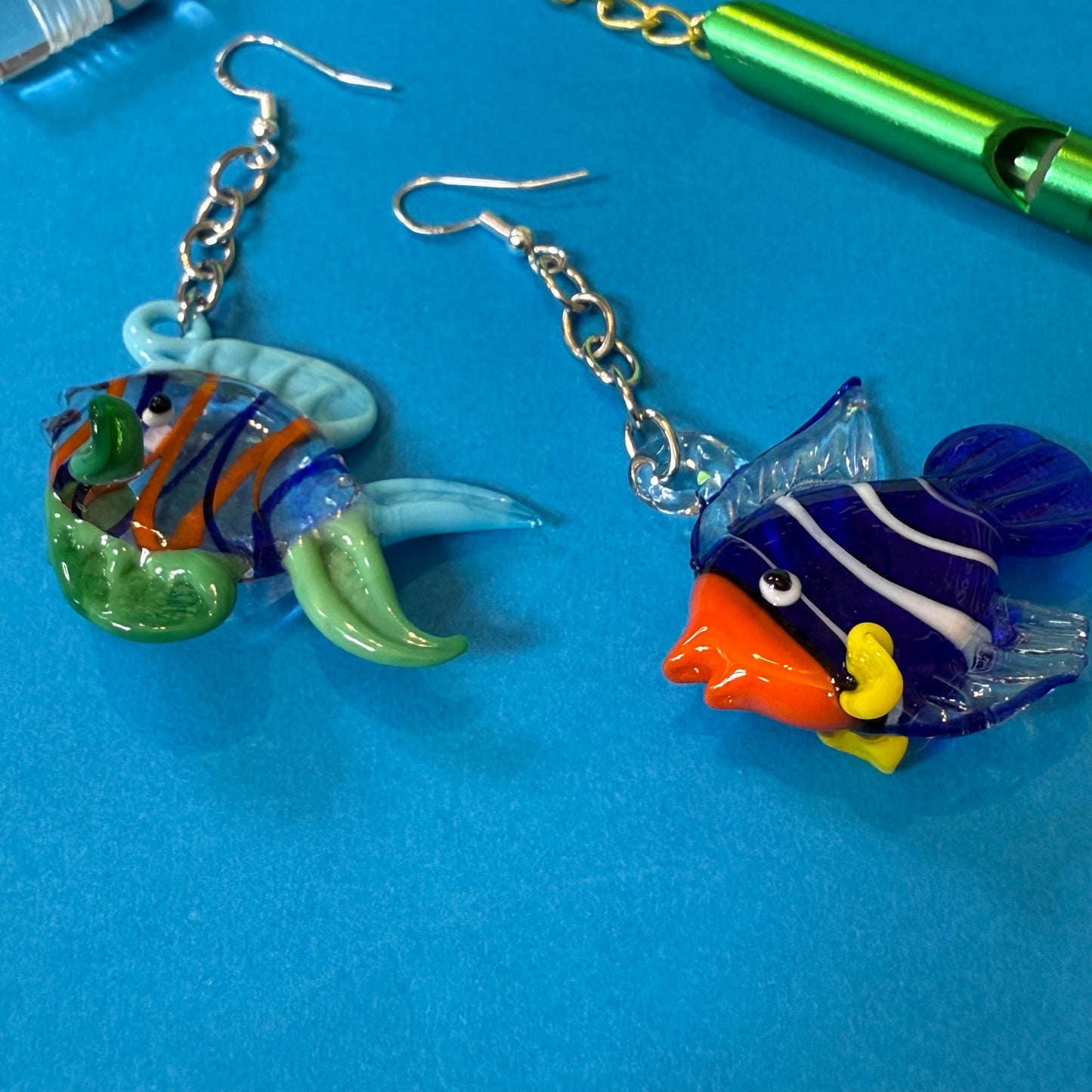 Whimsical motif drop chain earrings