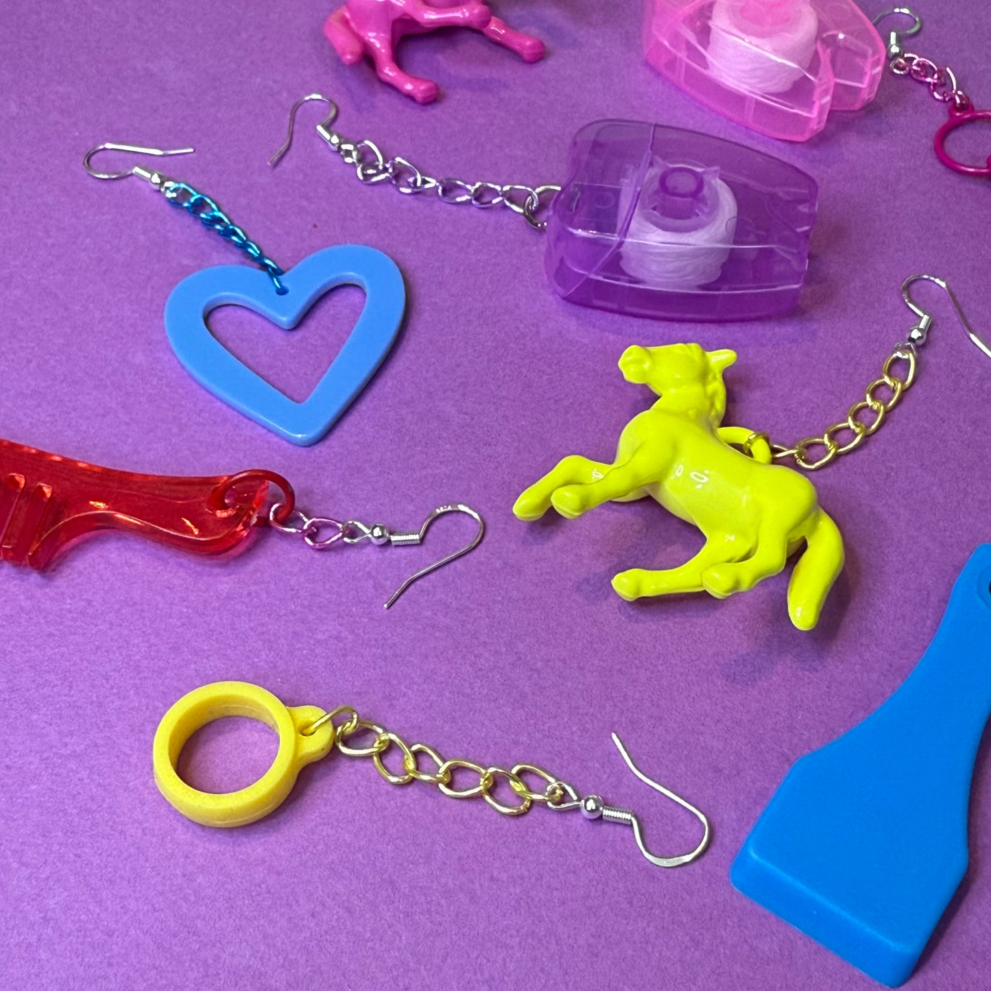 Toy’n’teeth drop chain earrings