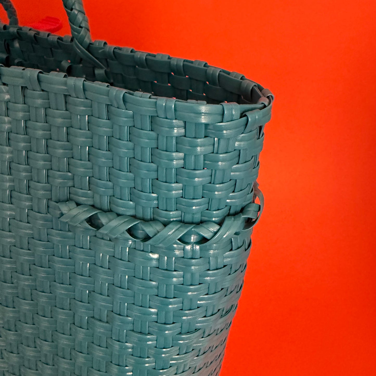 Bike Pannier teal plastic woven basket