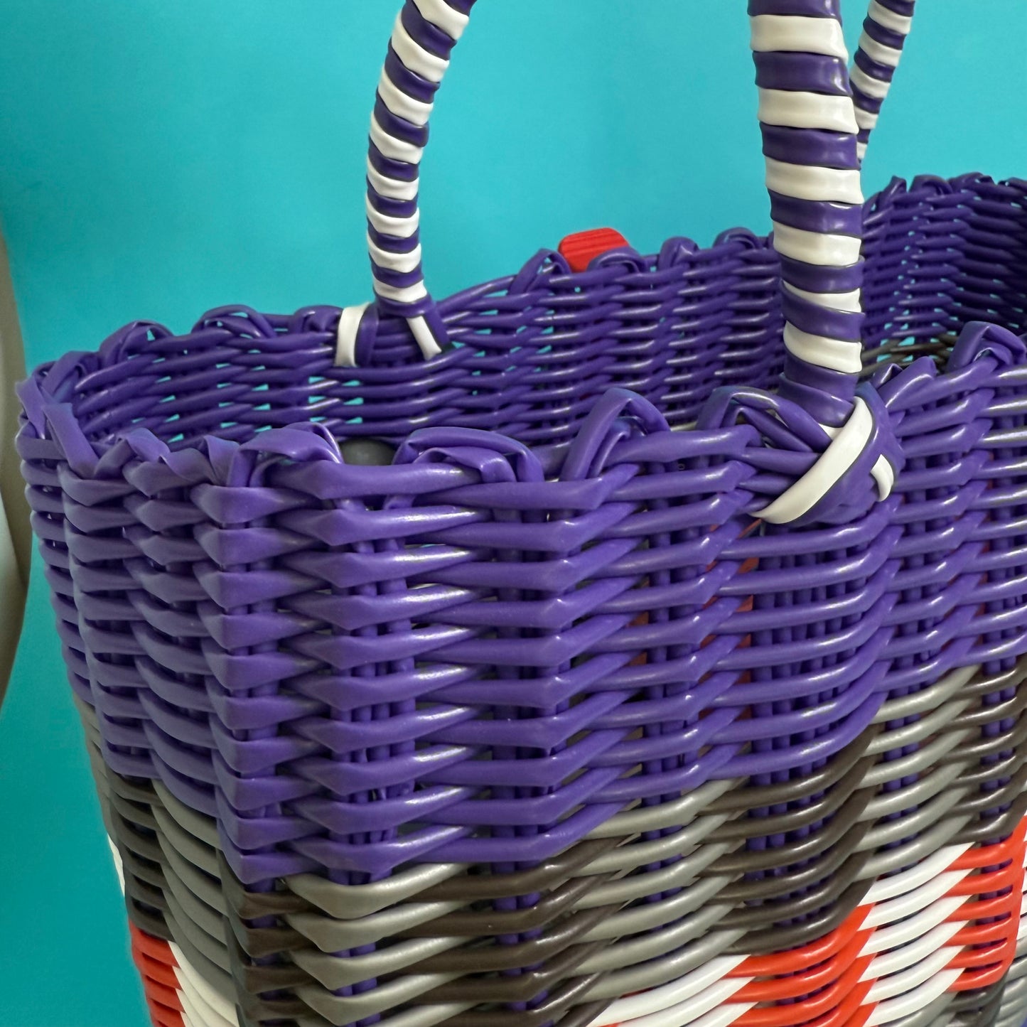 Bicycle Pannier purple stripes plastic woven basket