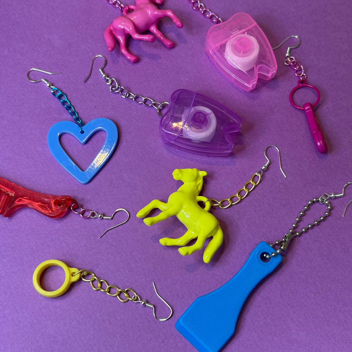 Toy’n’teeth drop chain earrings
