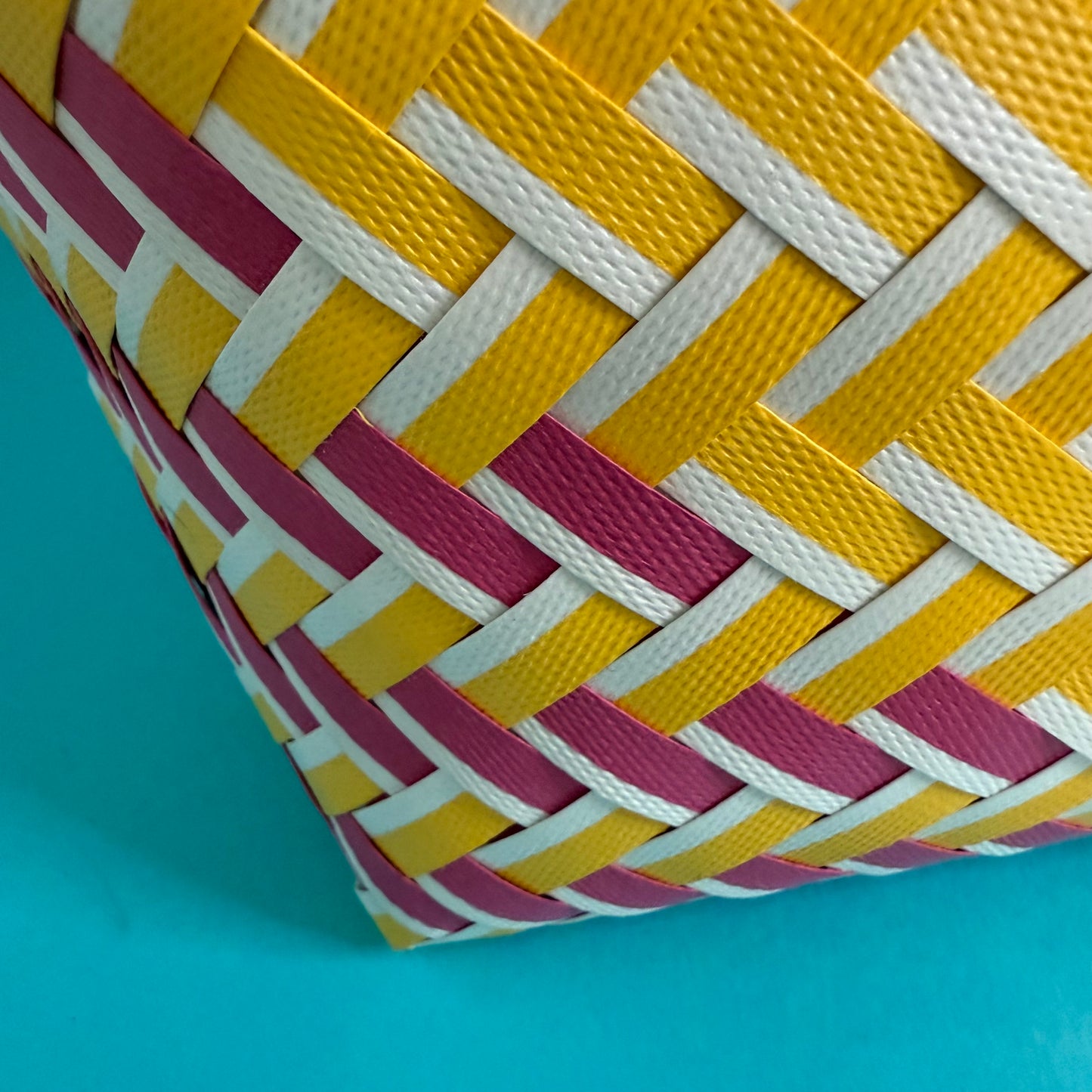 Bicycle Pannier yellow pink plastic woven basket