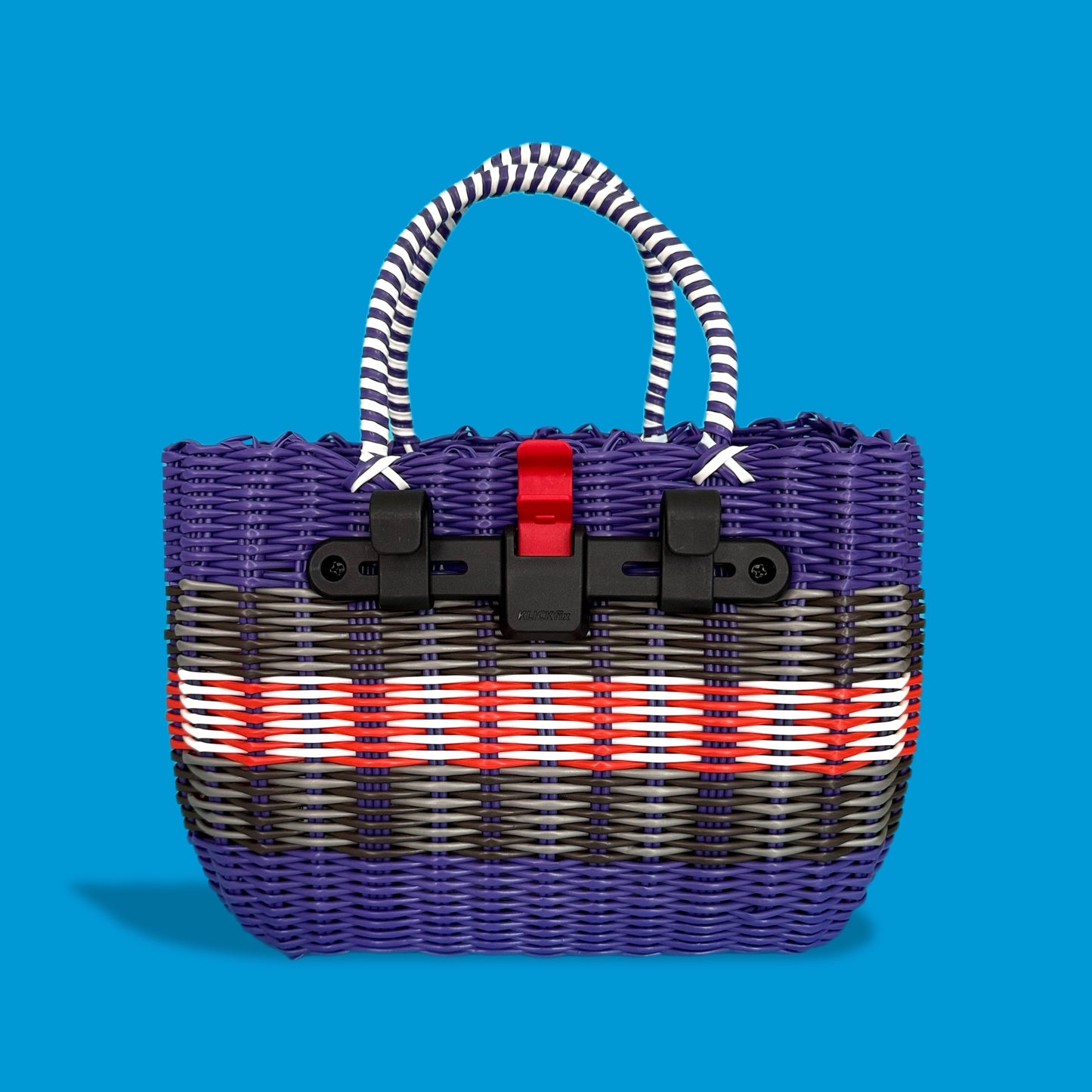Bicycle Pannier purple stripes plastic woven basket