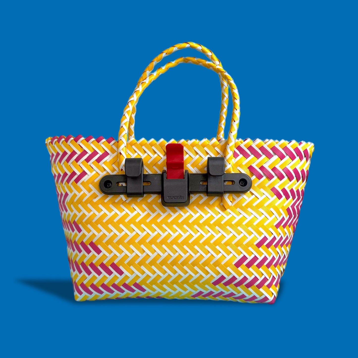 Bicycle Pannier yellow pink plastic woven basket