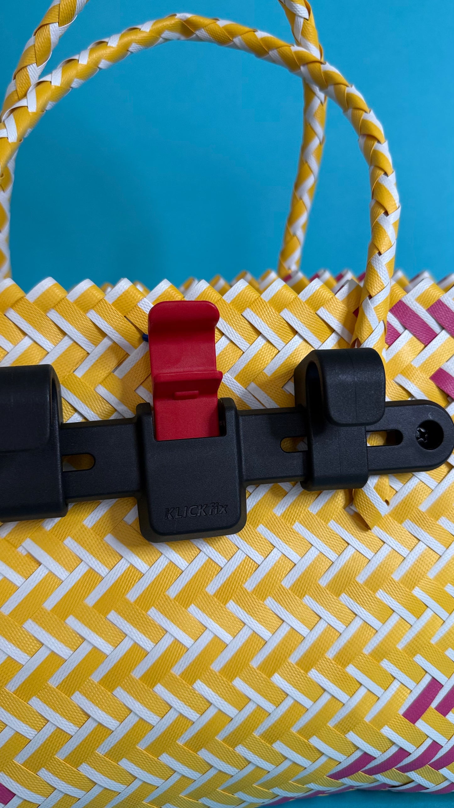 Bicycle Pannier yellow pink plastic woven basket