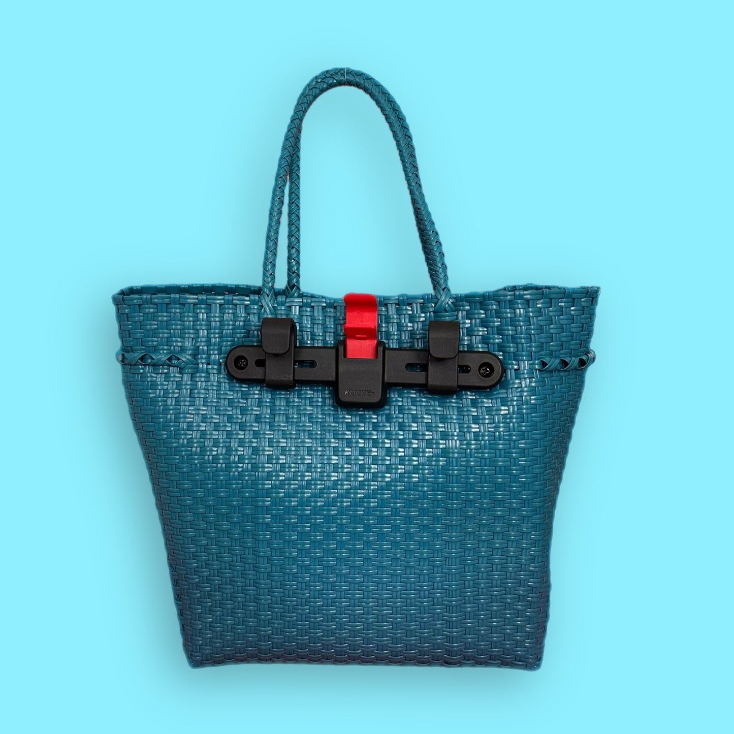 Bike Pannier teal plastic woven basket