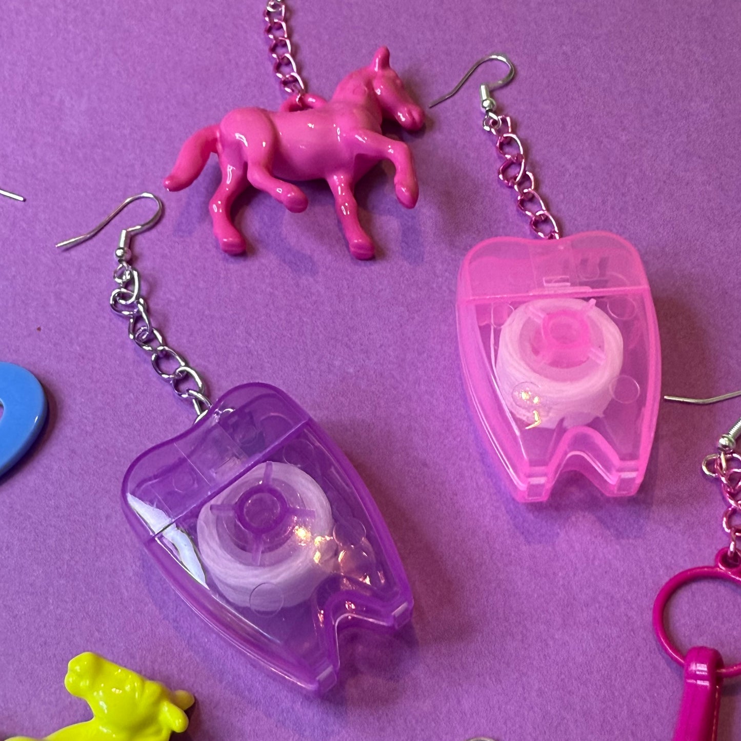 Toy’n’teeth drop chain earrings