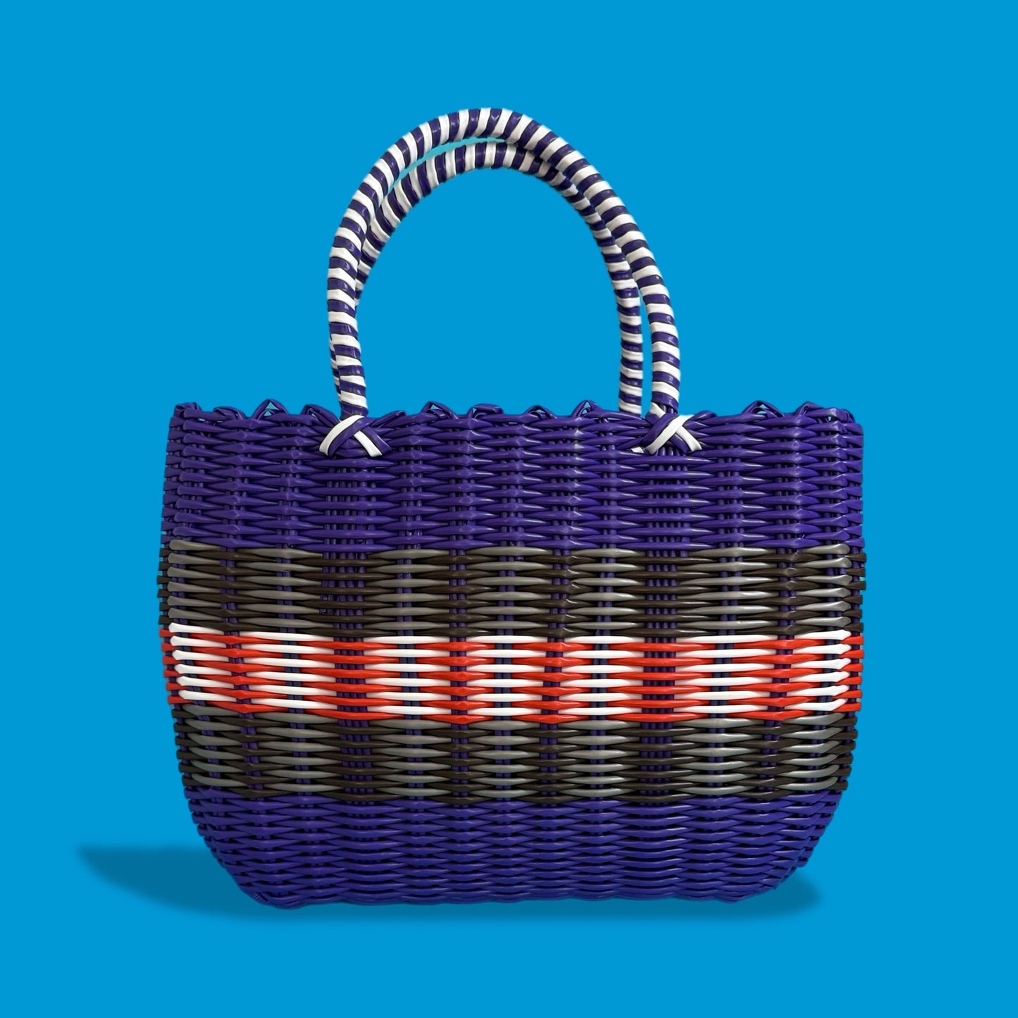 Bicycle Pannier purple stripes plastic woven basket
