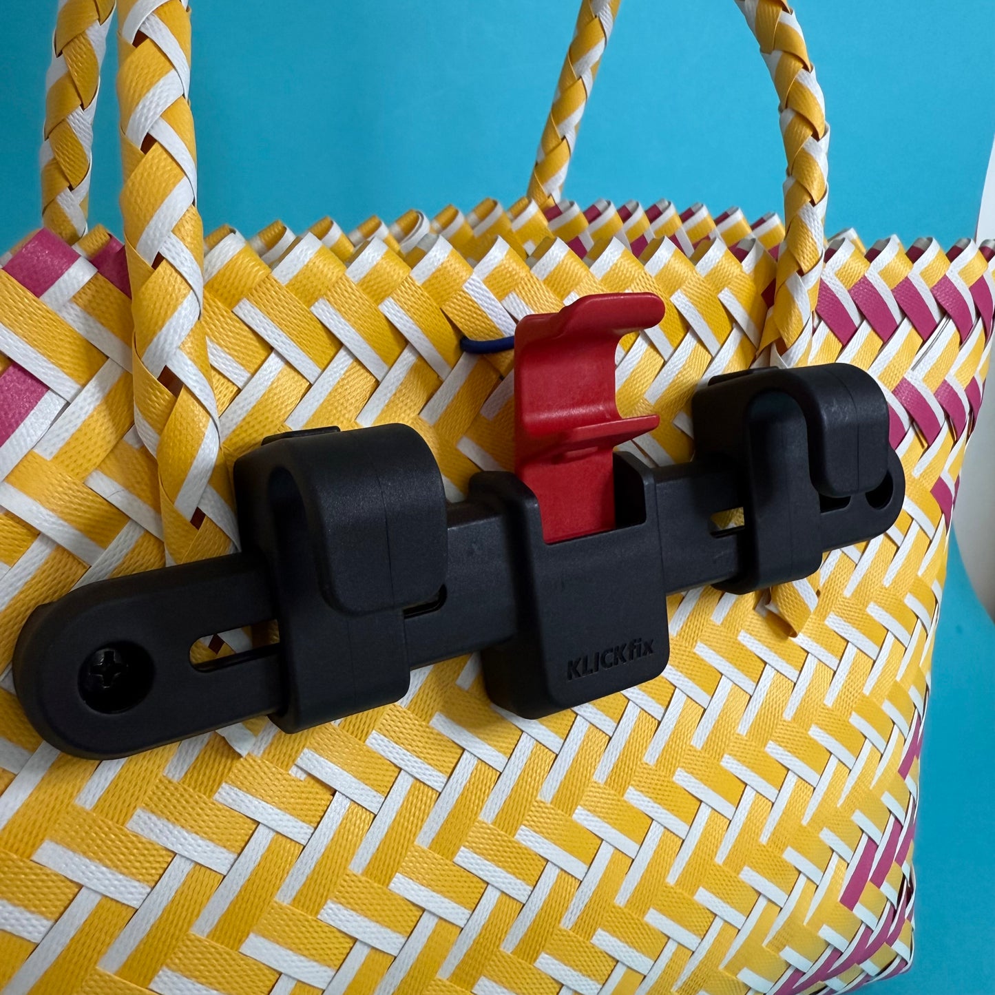 Bicycle Pannier yellow pink plastic woven basket