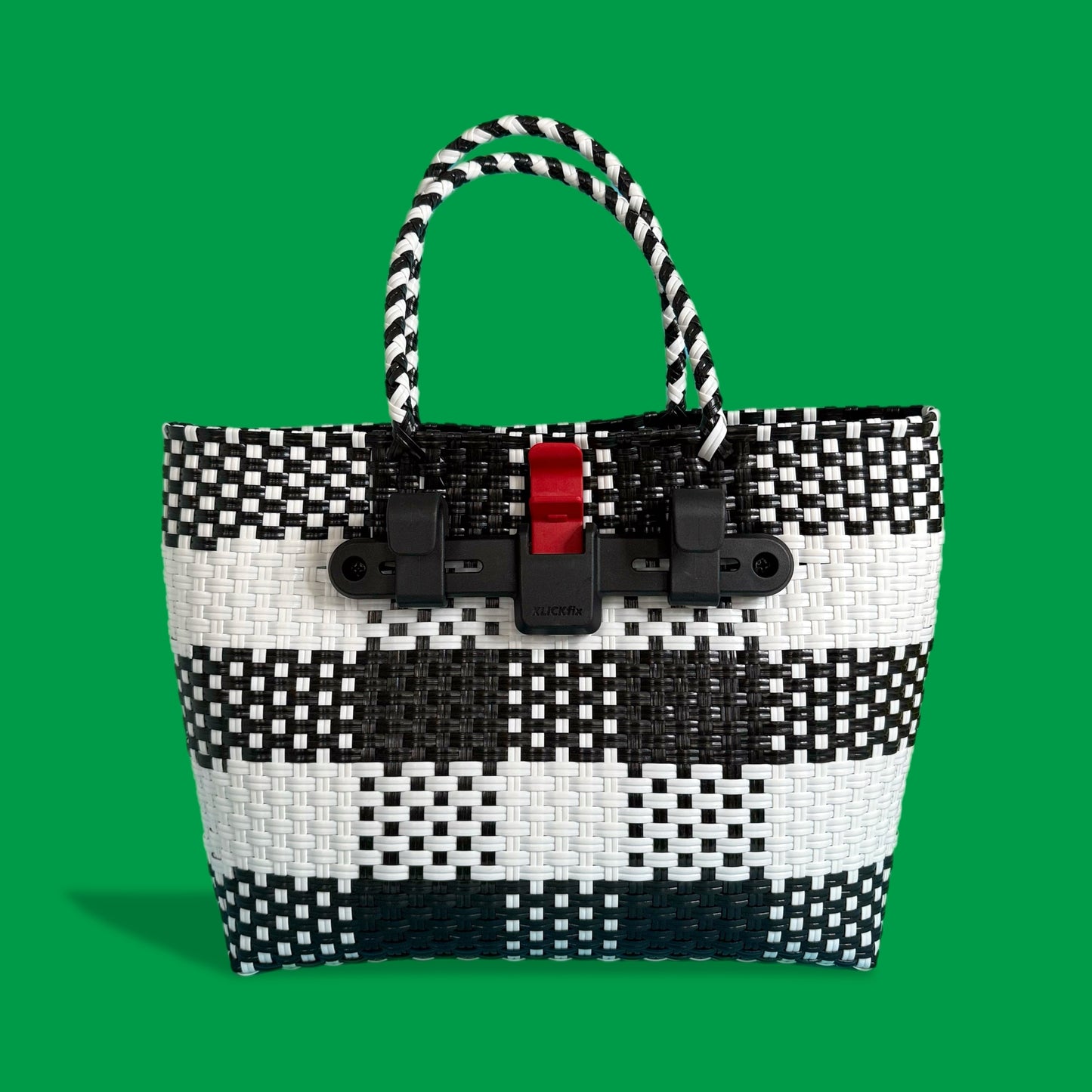 Bicycle Pannier B&W check plastic woven basket