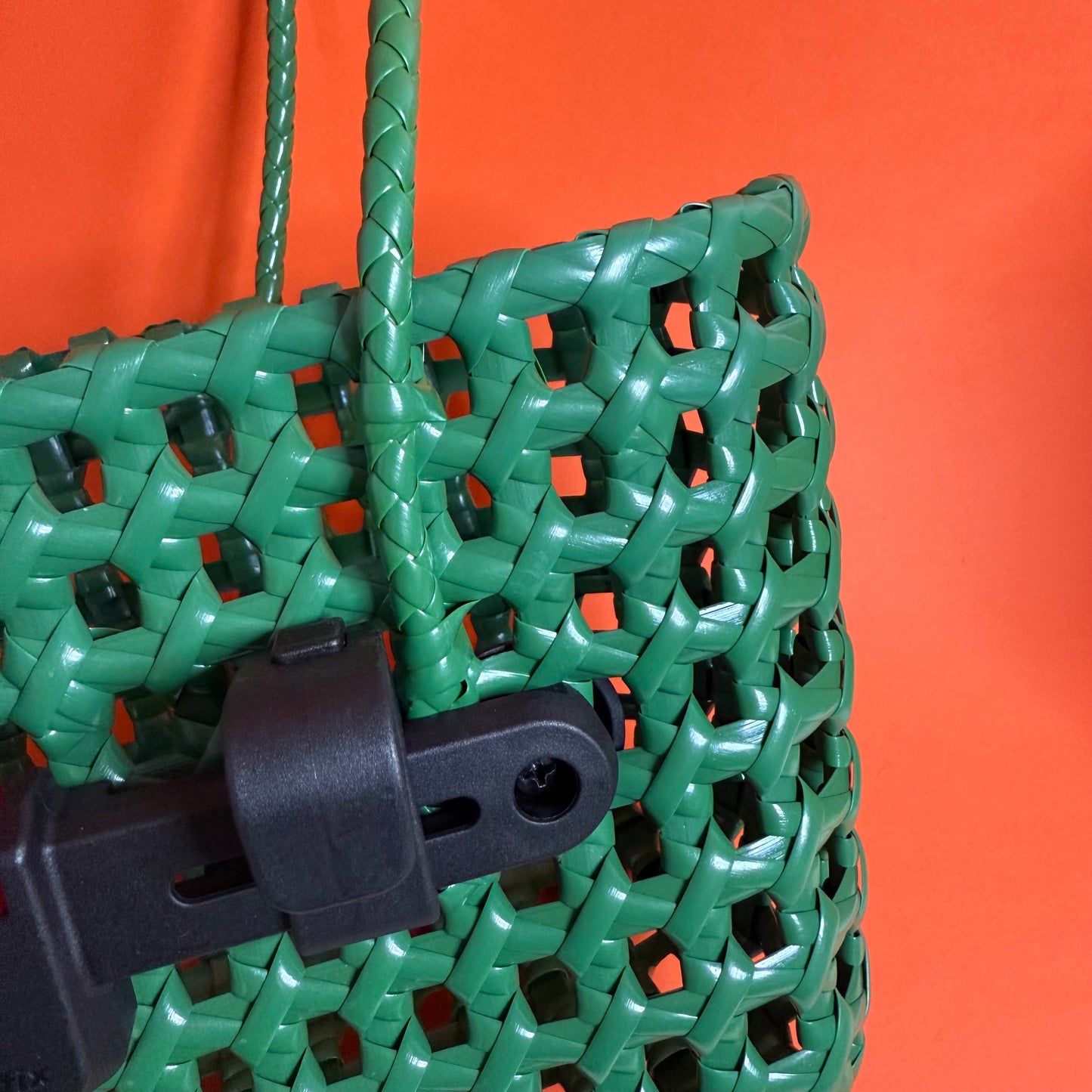 Bicycle Pannier small green plastic woven basket