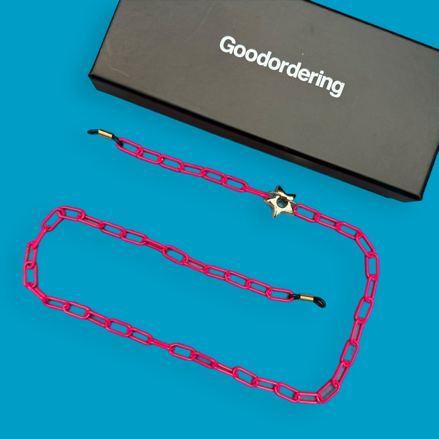 Glasses charm chain pink metal with brass star detail