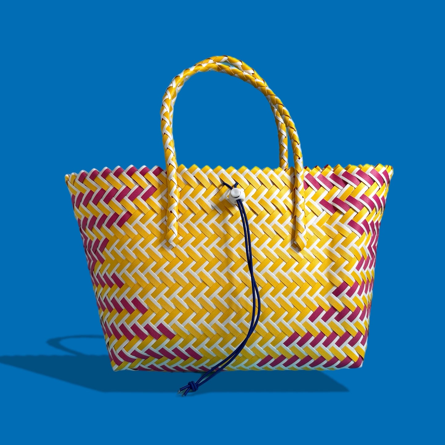 Bicycle Pannier yellow pink plastic woven basket