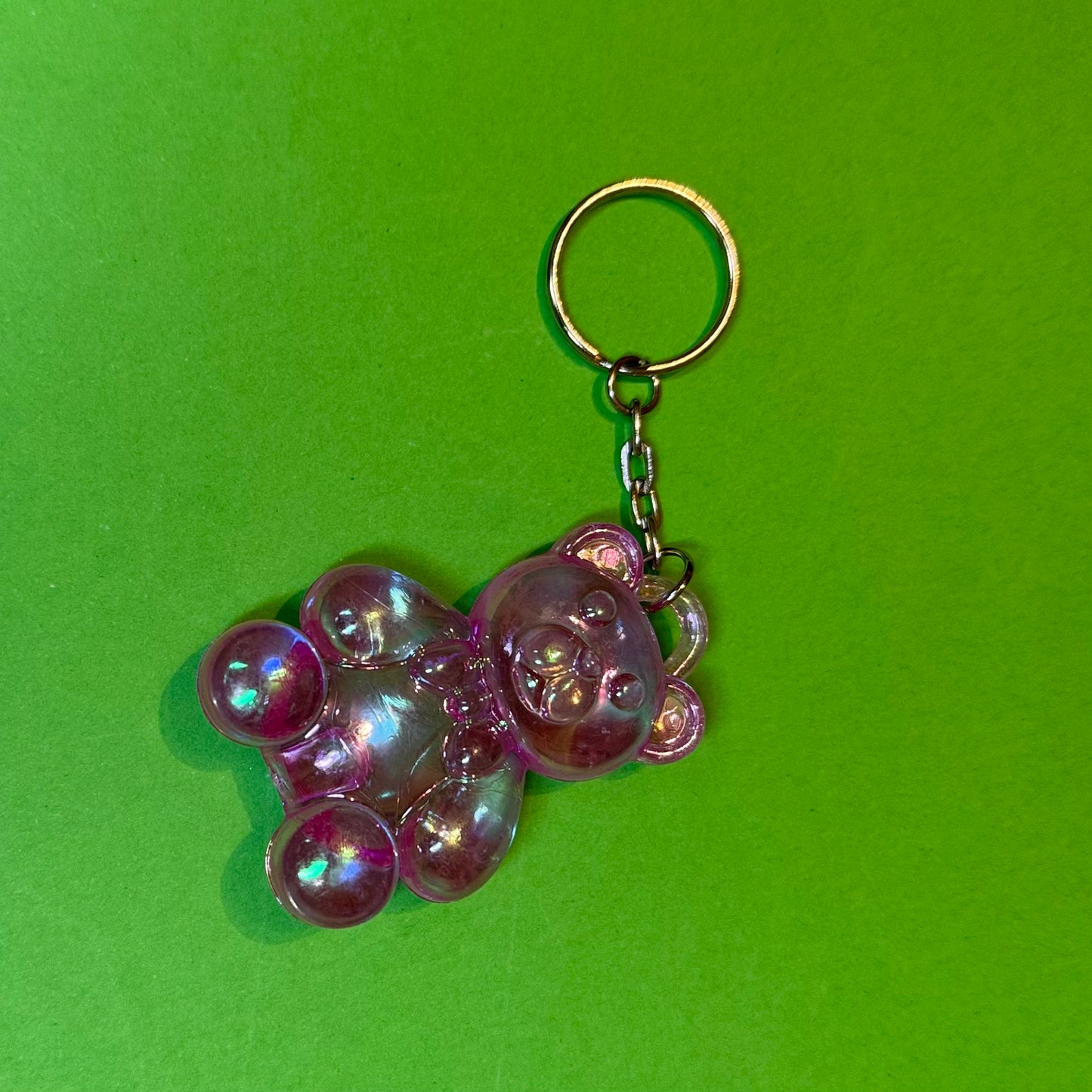 Retro vintage 80s teddy keyring pink