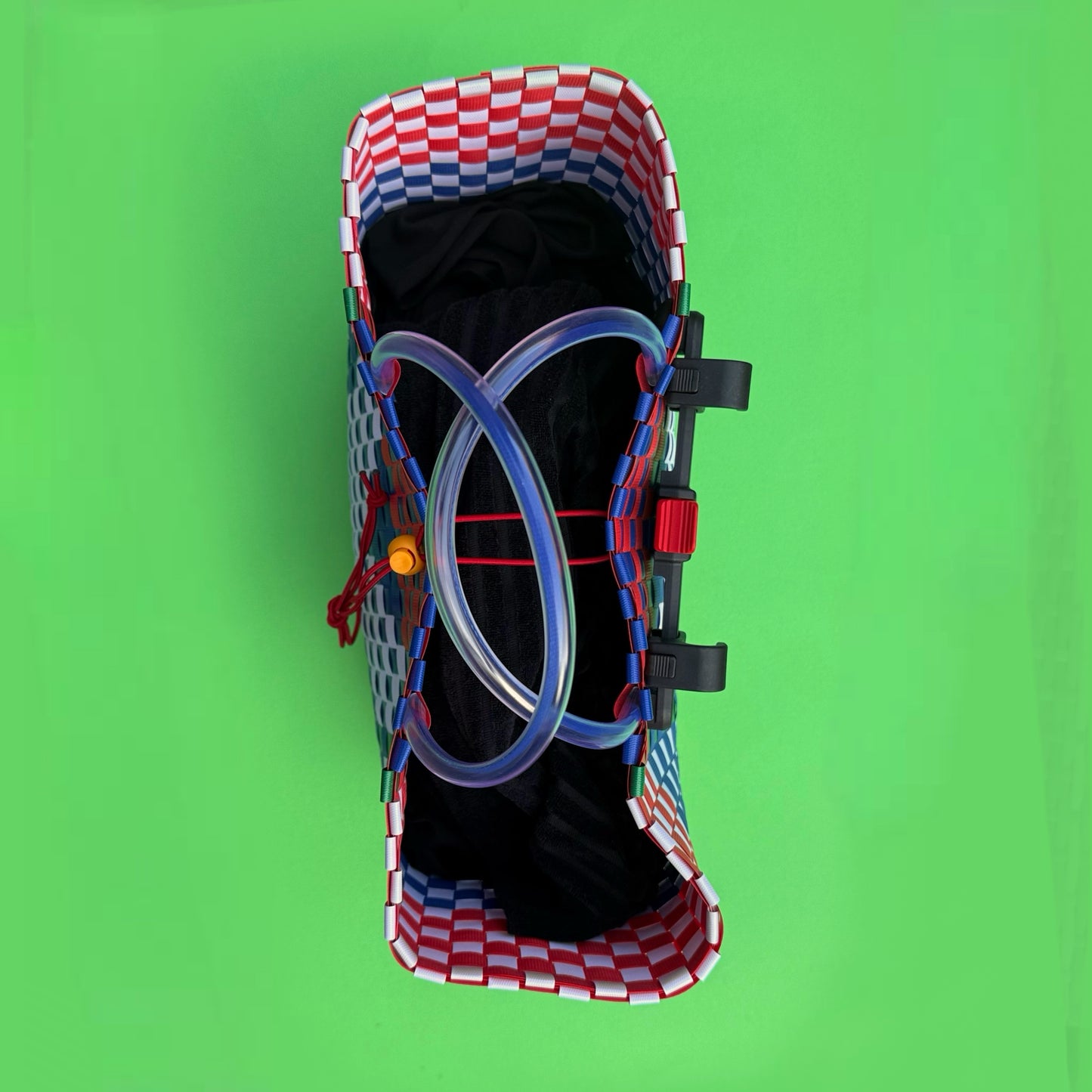 Bicycle Pannier primary heart plastic woven basket elastic toggle