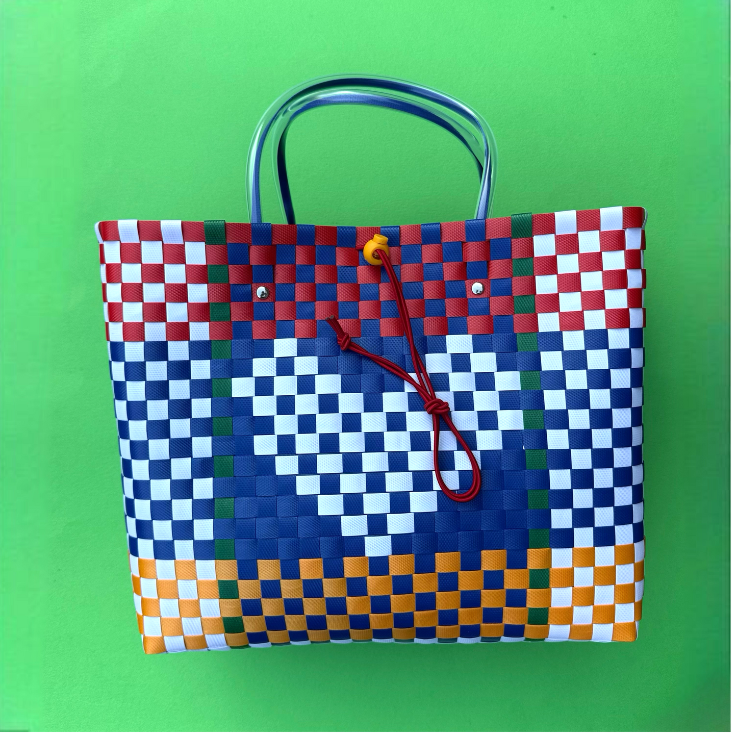 Bicycle Pannier primary heart plastic woven basket elastic toggle