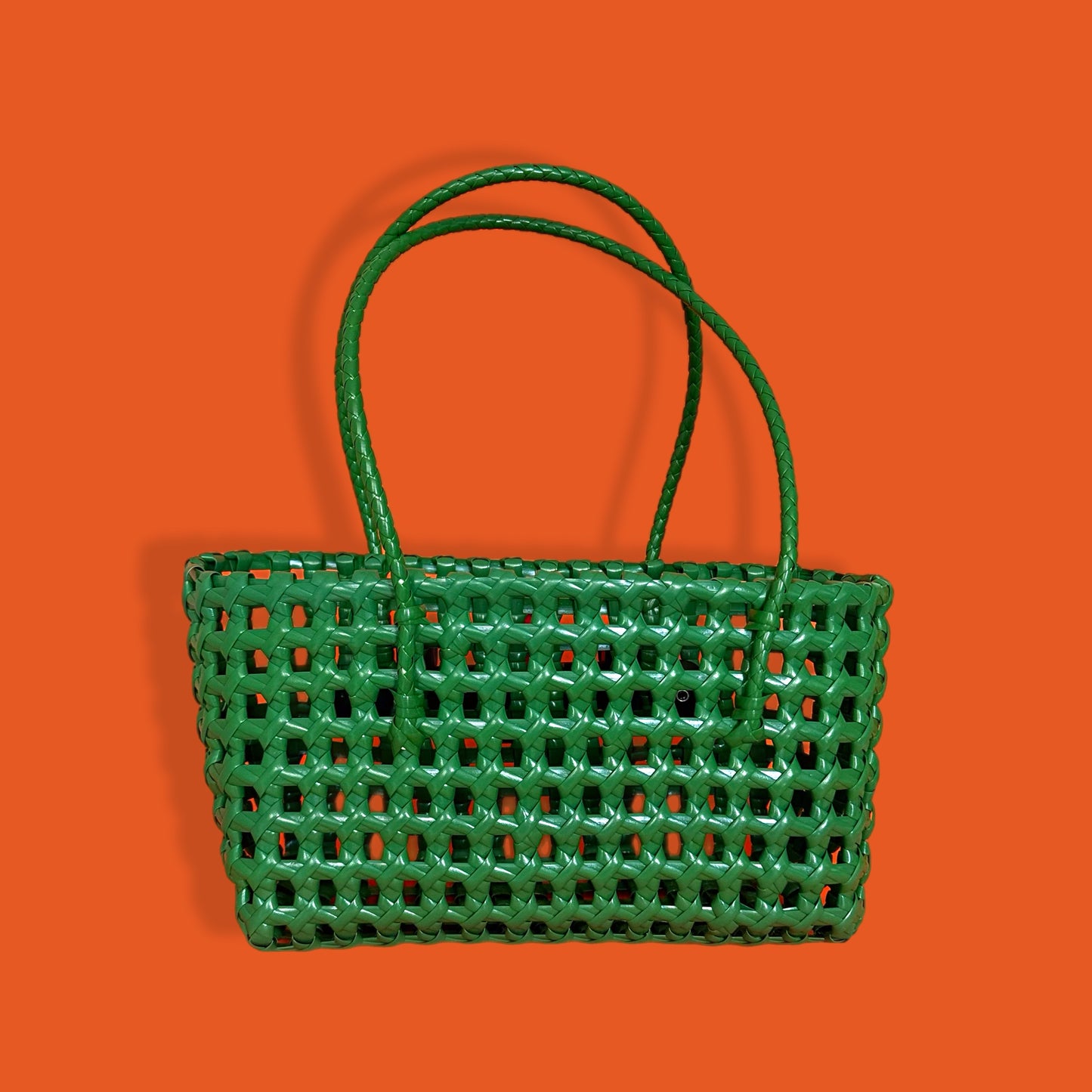 Bicycle Pannier small green plastic woven basket
