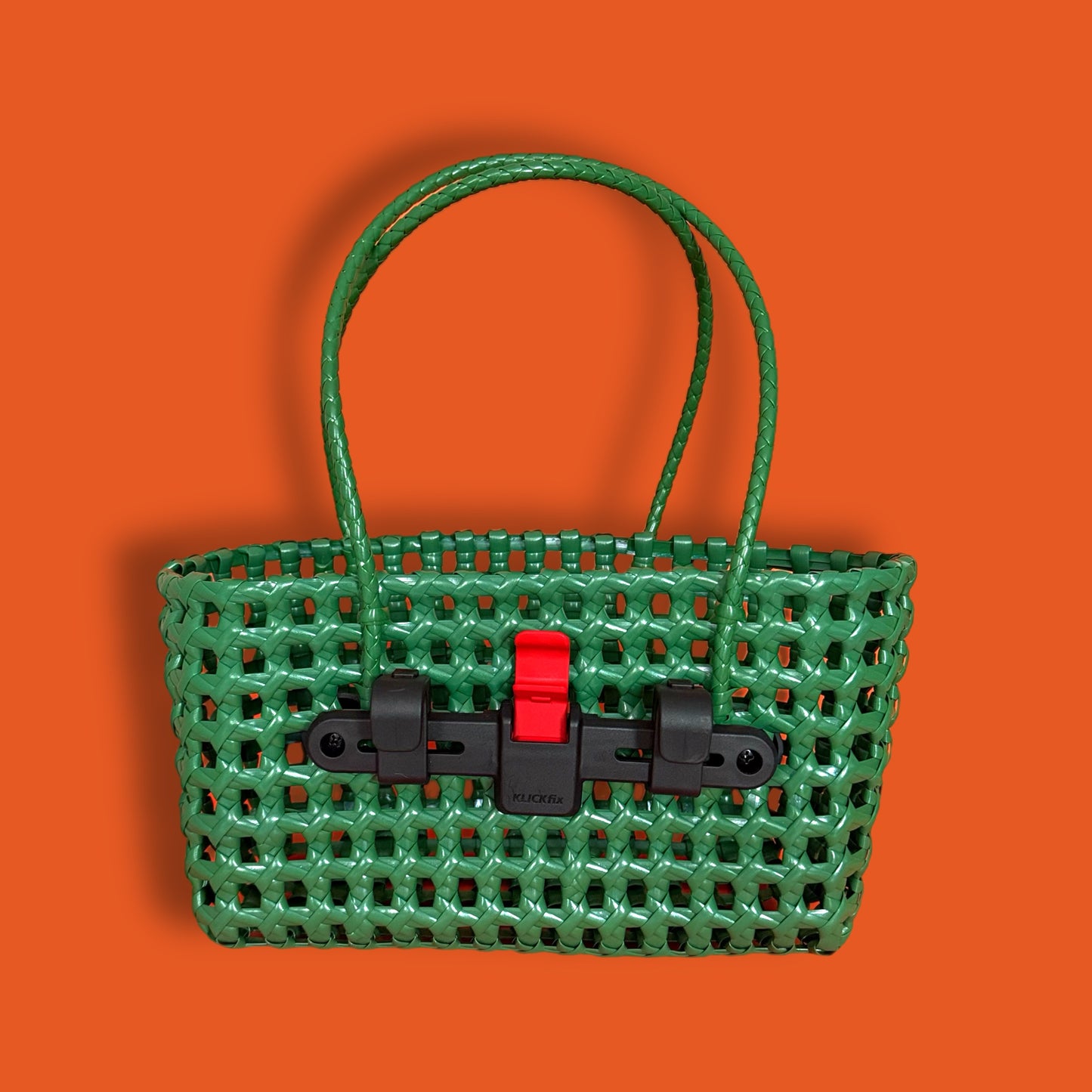 Bicycle Pannier small green plastic woven basket