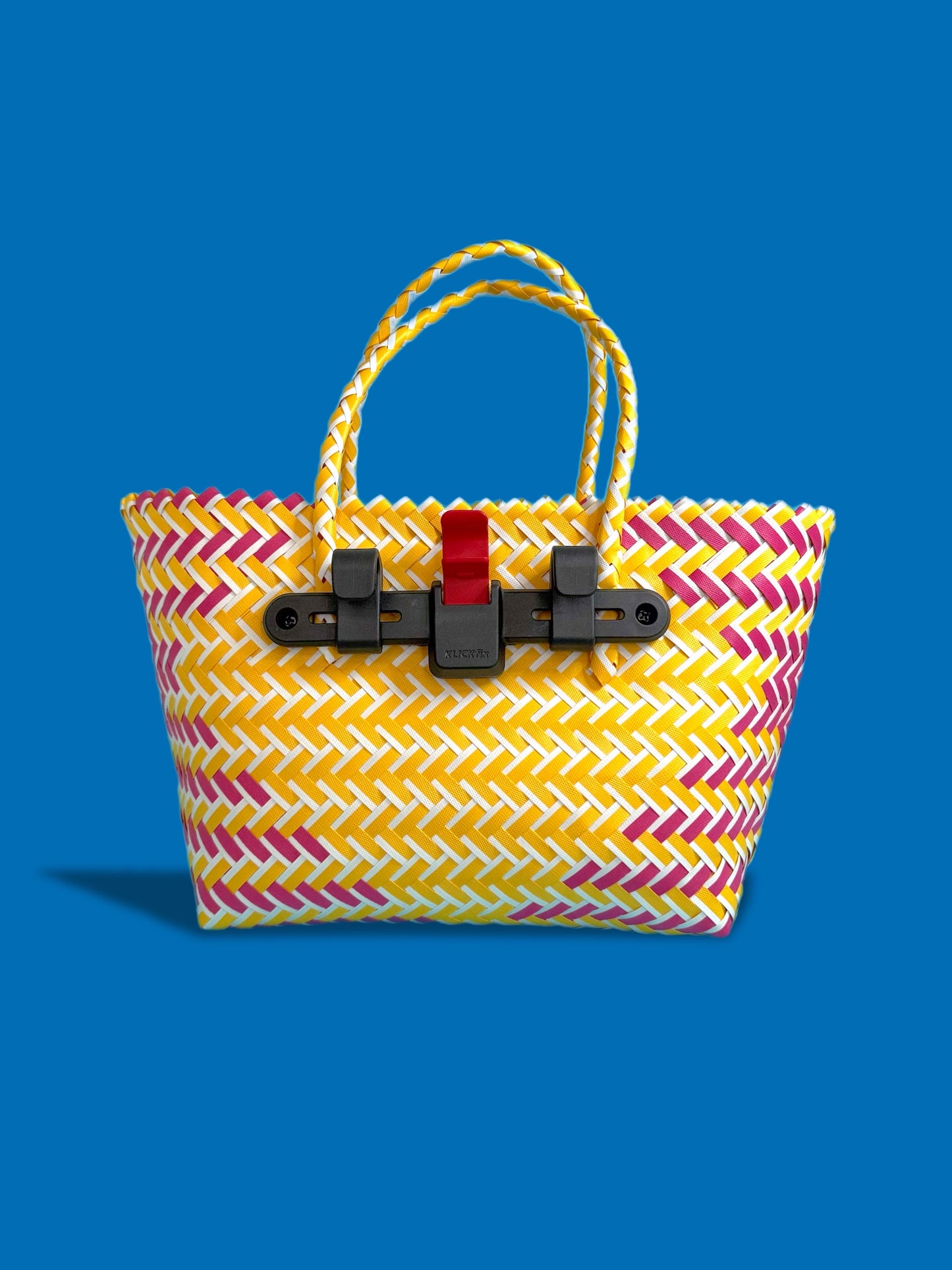 Bicycle Pannier yellow pink plastic woven basket