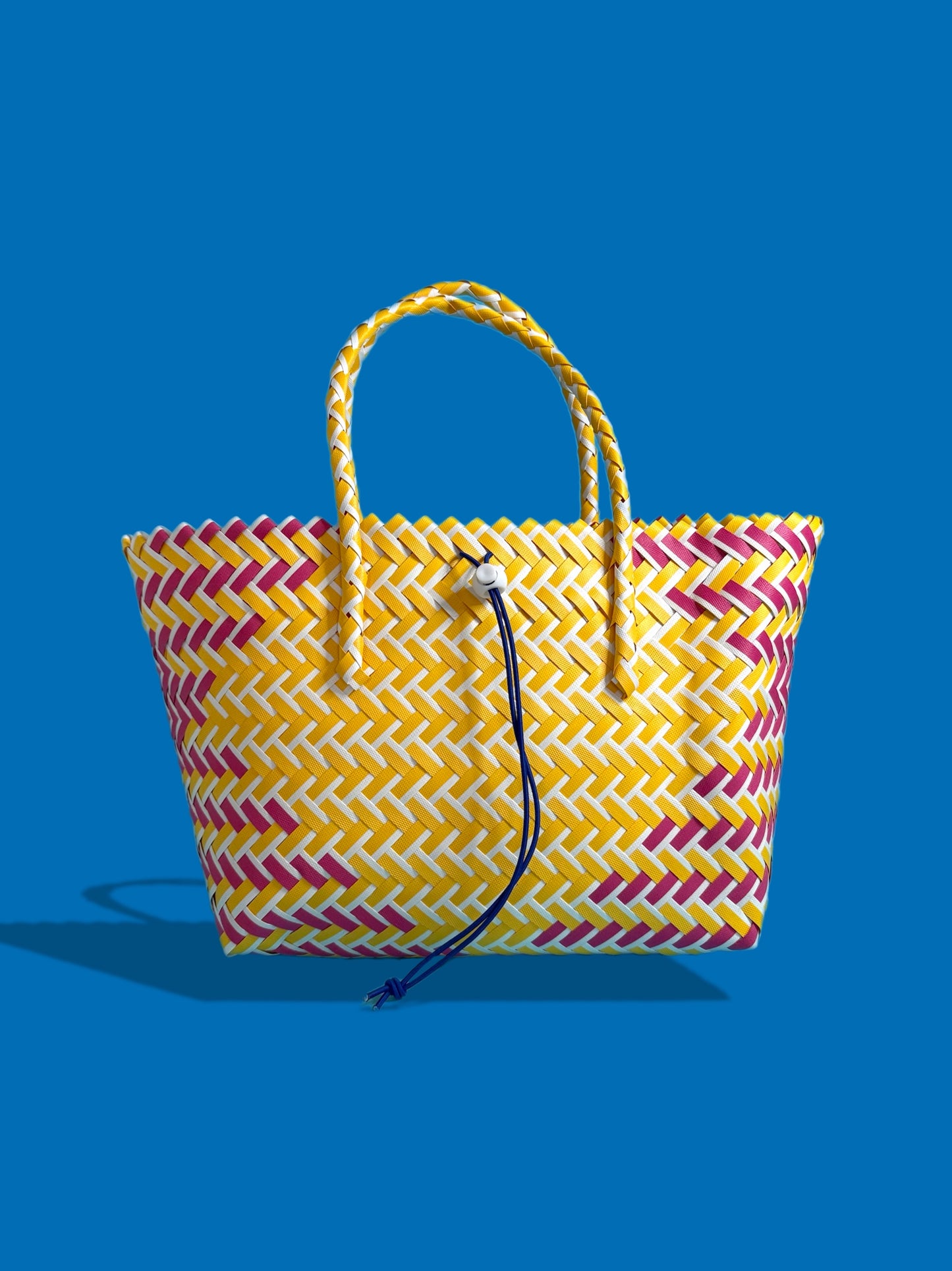 Bicycle Pannier yellow pink plastic woven basket