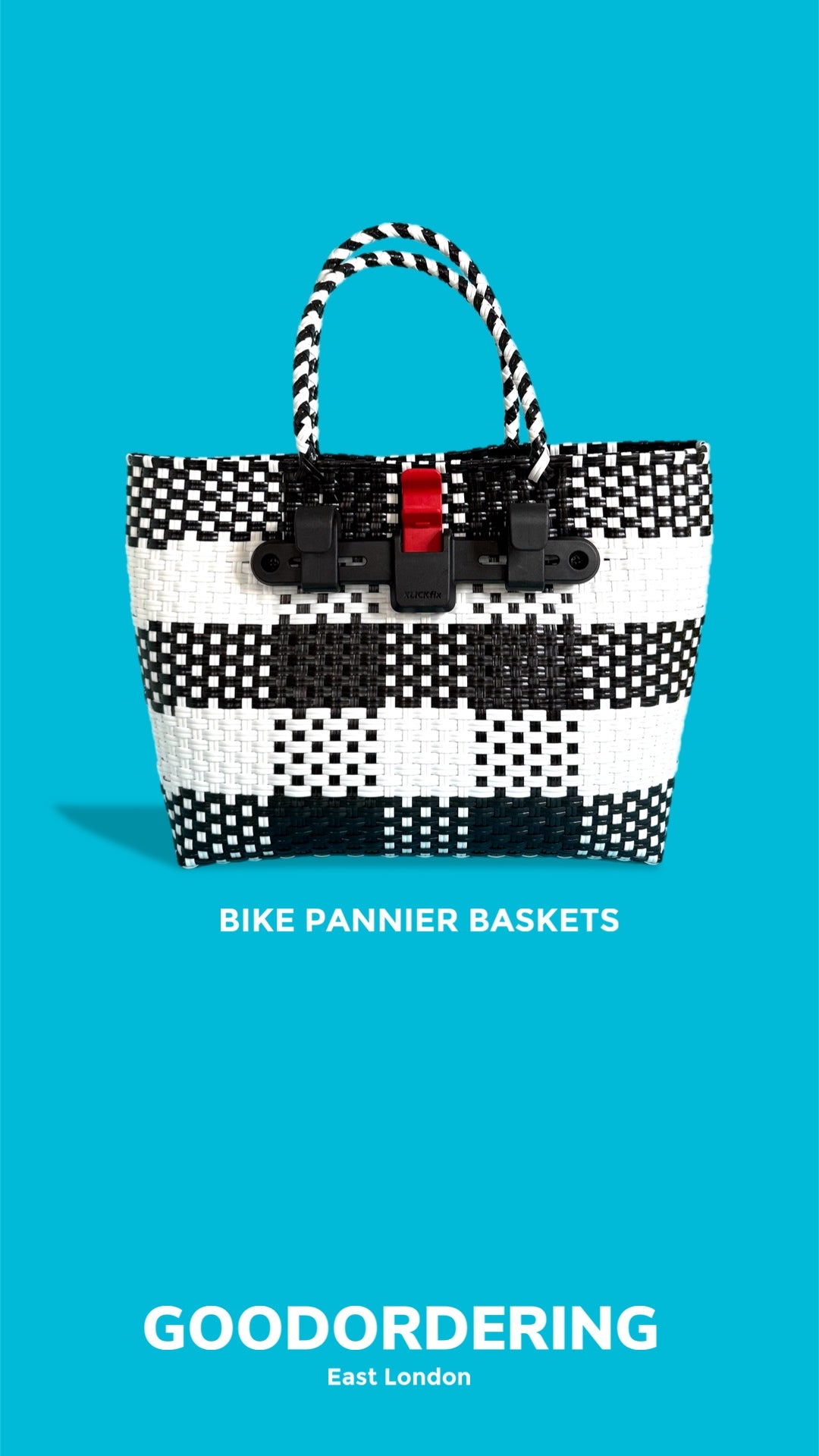 Bicycle Pannier B&W check plastic woven basket