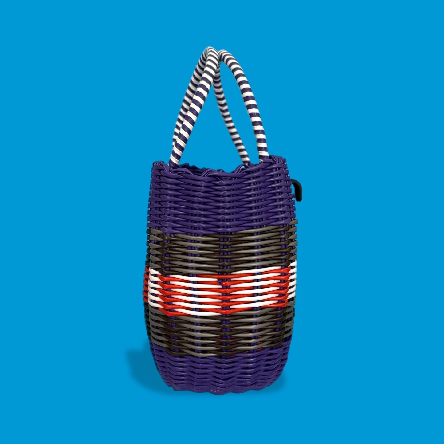 Bicycle Pannier purple stripes plastic woven basket