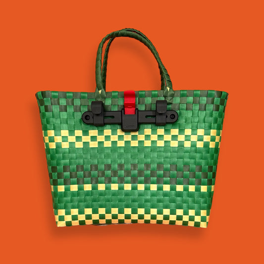 Bike pannier basket plastic woven green