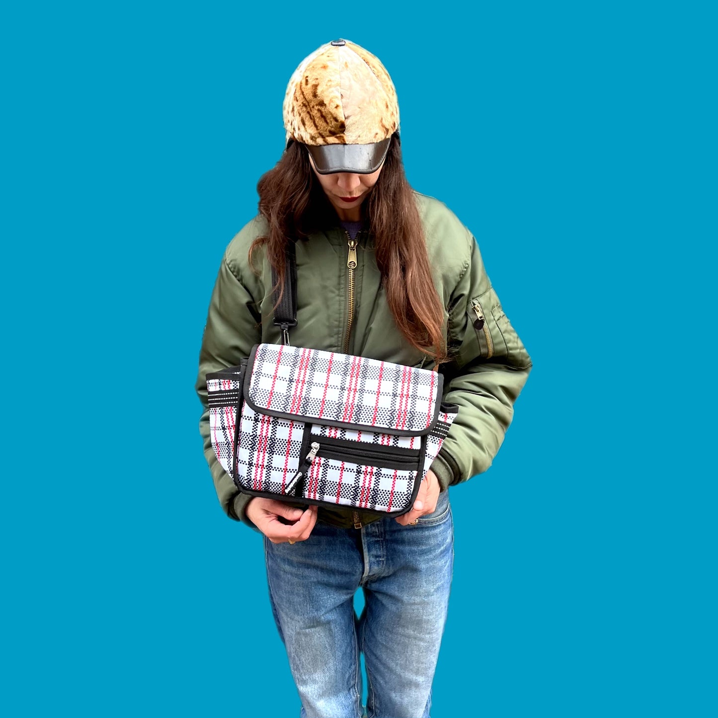 Eco Tartan handle bar bag cross body satchel