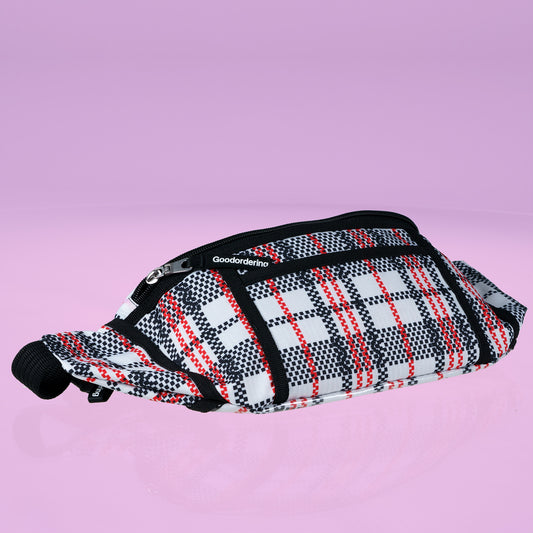 Tartan waist bag recycled nylon sling bag with clear pocket