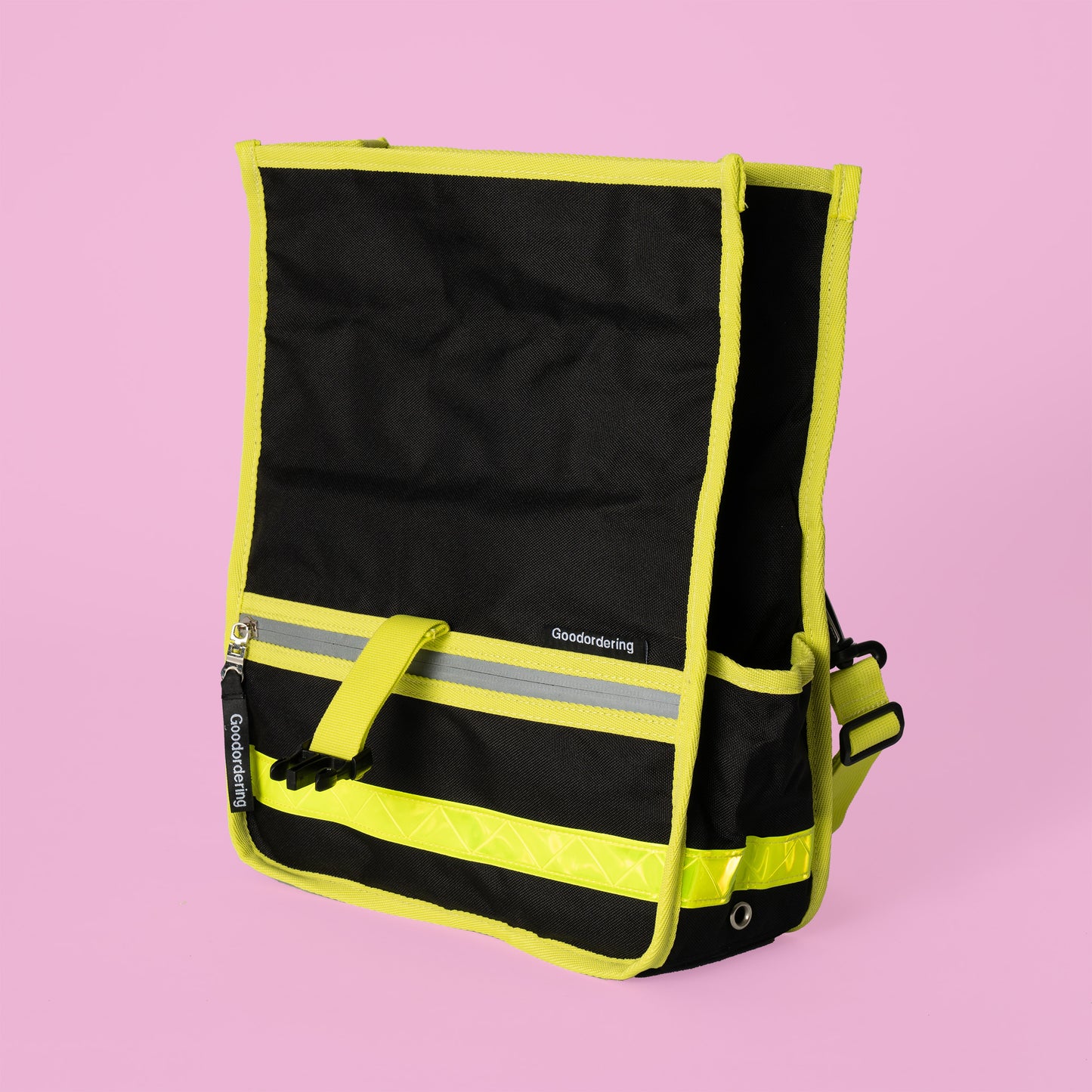 Goodordering black shoulder bag with neon yellow edging