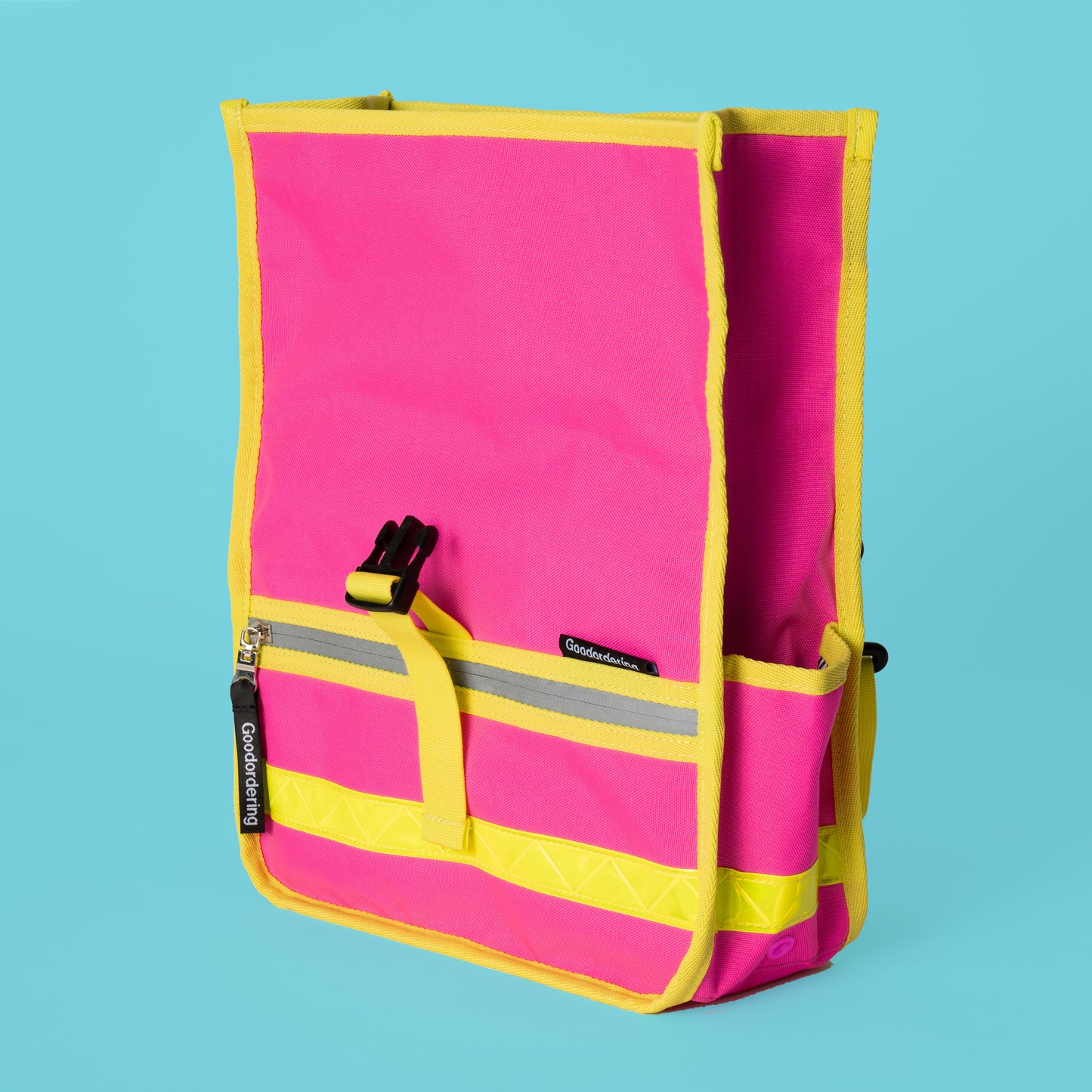 Neon pink and yellow roll top handlebar bag shoulder bag