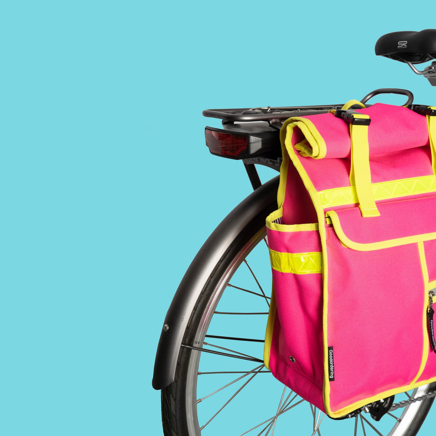 Neon pink roll top backpack