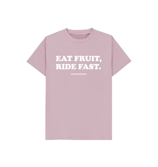 Mauve Kids unisex Eat Fruit, Ride Fast T-shirt