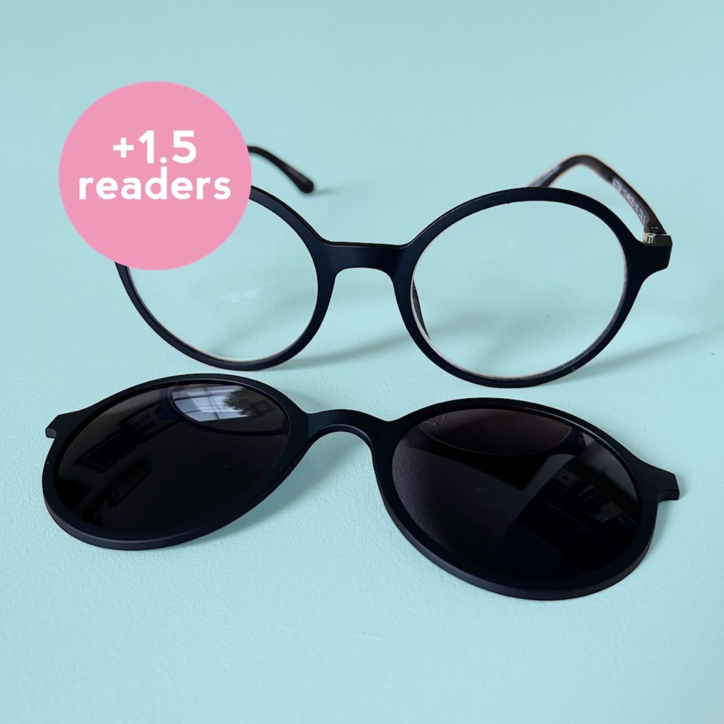 Black Magnetic glasses & sunglasses in one +1.5 readers Goodordering