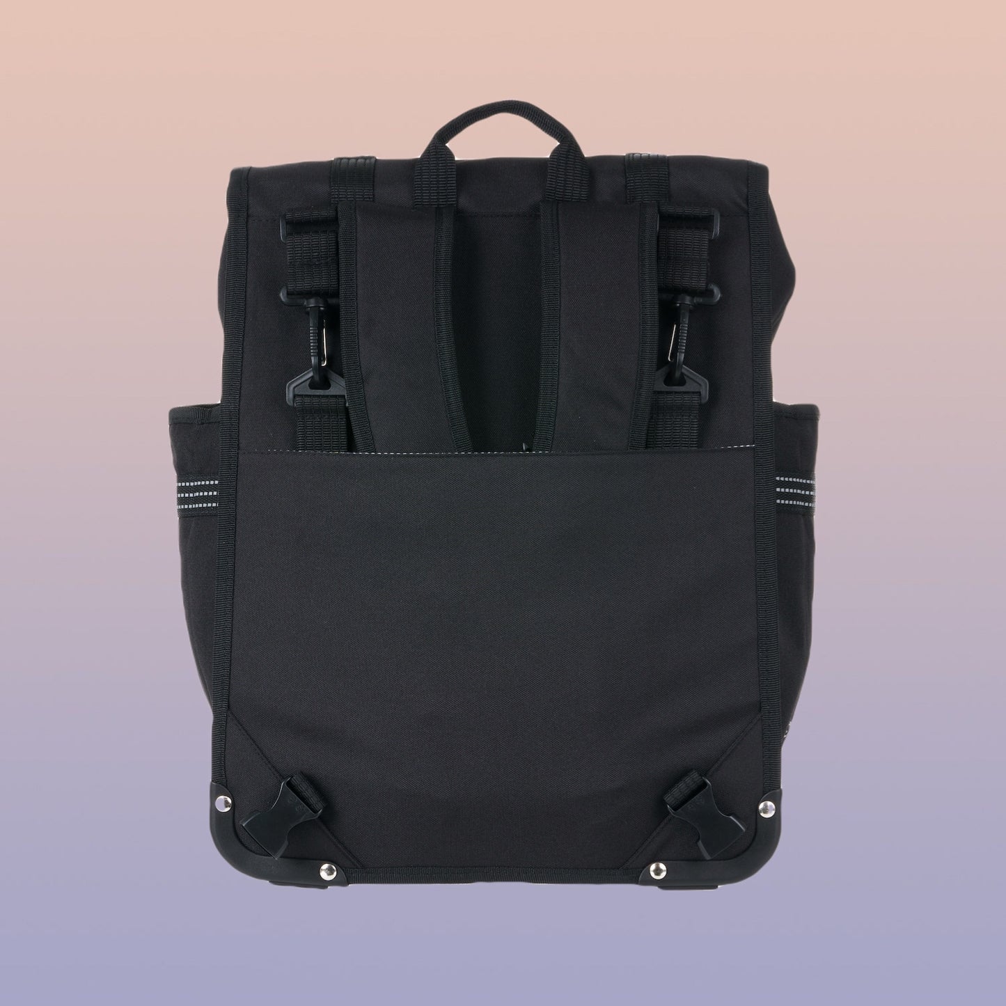 Eco nylon Monochrome Rolltop Backpack Black pannier two in one