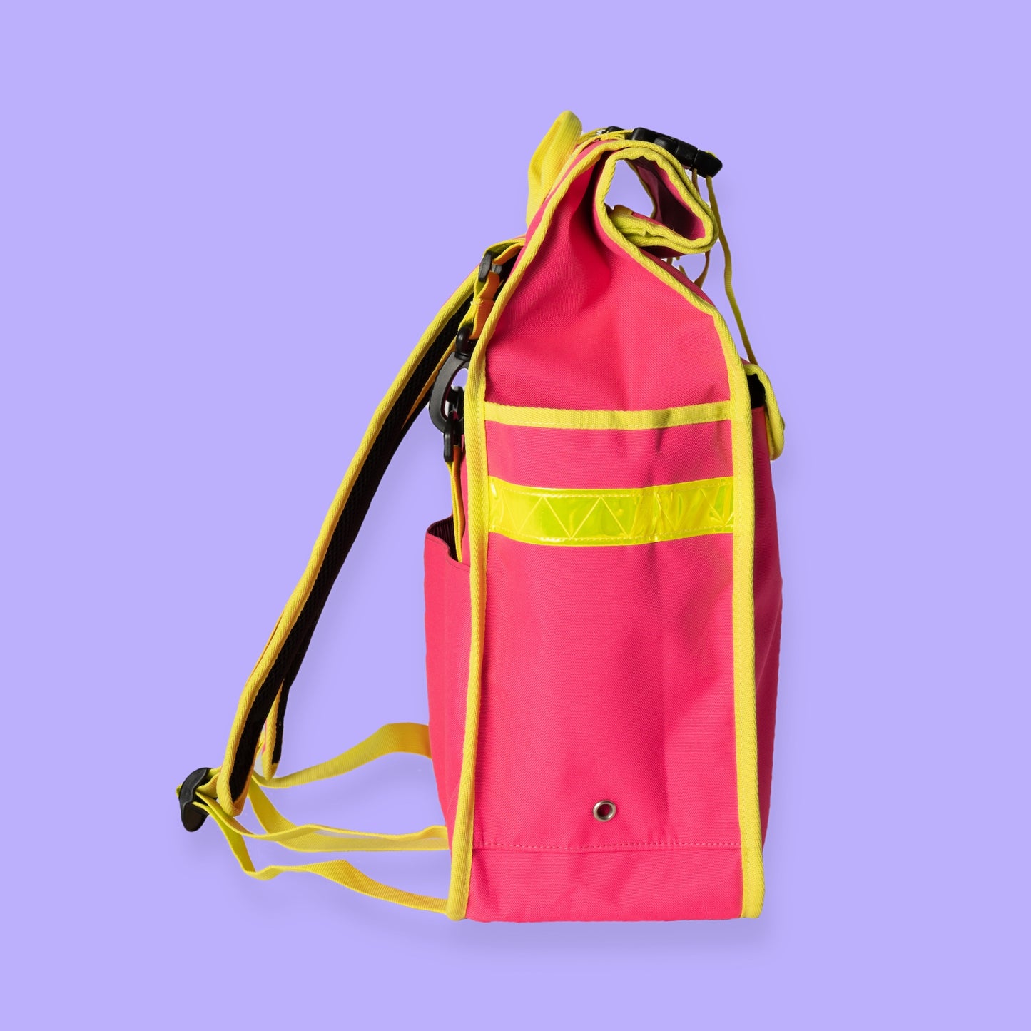 Neon pink roll top backpack