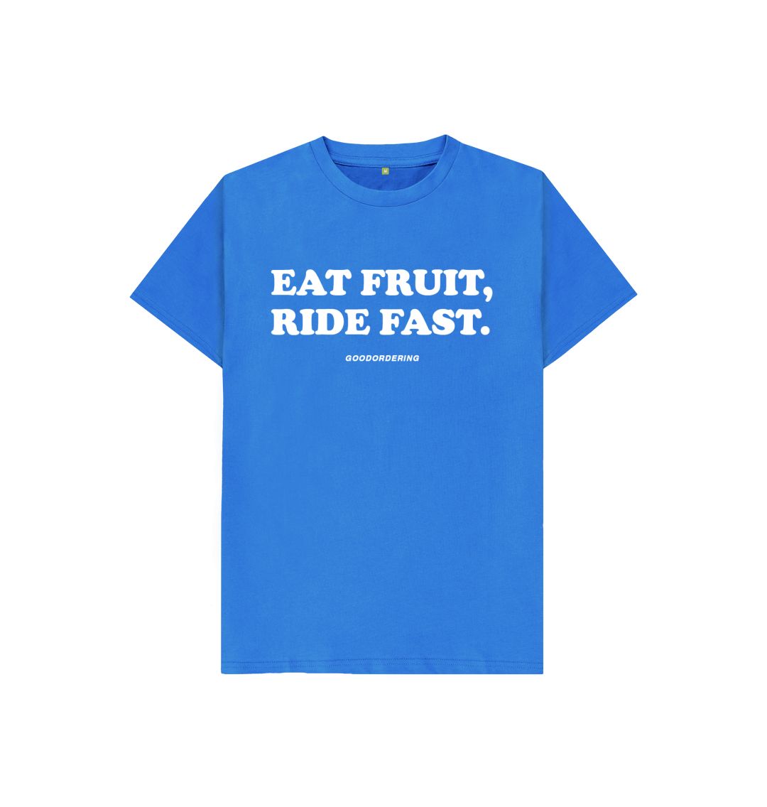 Bright Blue Kids unisex Eat Fruit, Ride Fast T-shirt
