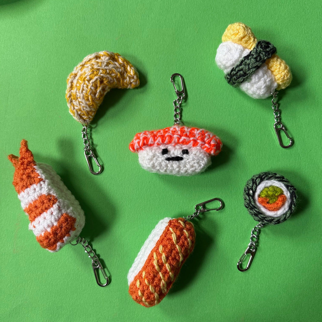 Sushi crochet charms
