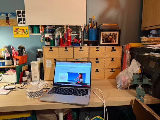 Goodordering home studio desk featuring ikea drawers