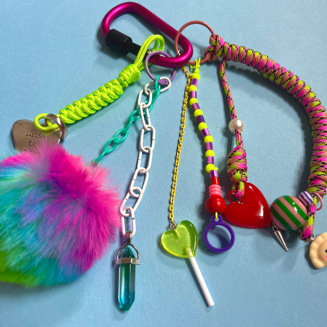 Neon fluffy spiral bag charm