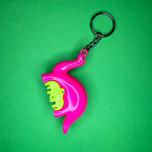 Retro plastic mummy dinorsaue neon keyring