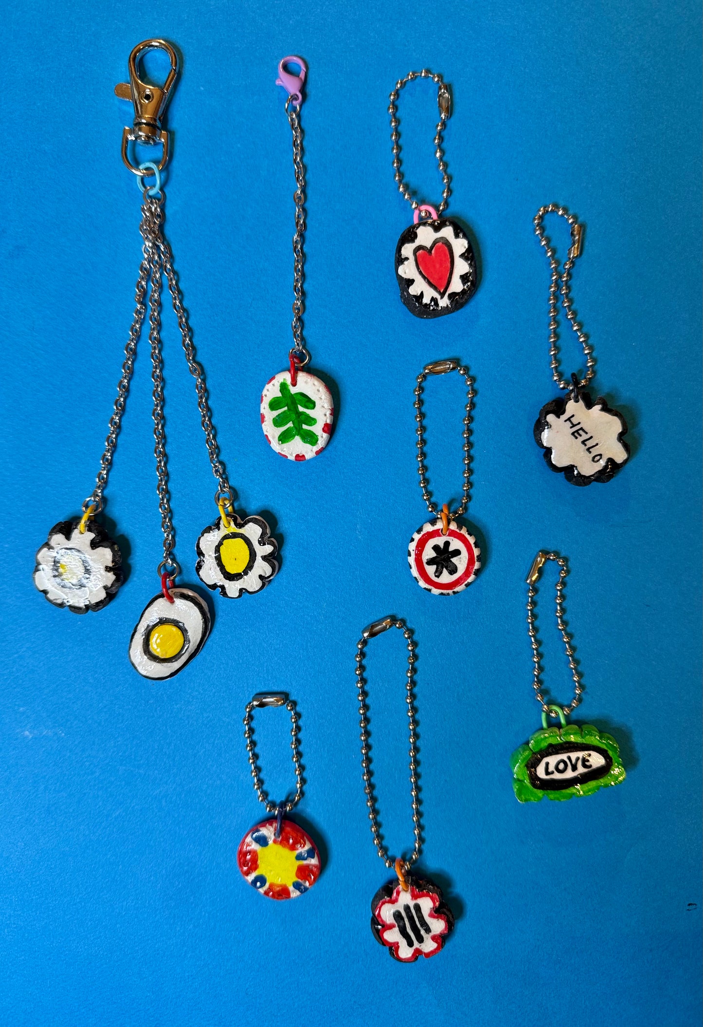 Rustic clay keyring bag charms