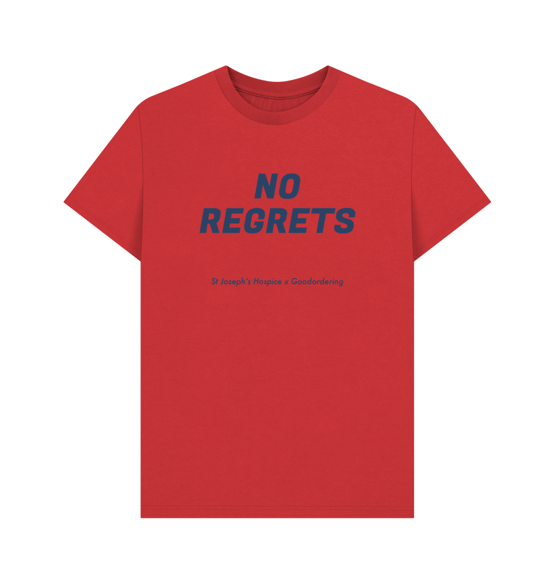 Red St Joseph's Hospice Collaboration T-shirt No regrets 1. Goodordering No Regrets T-shirt in red