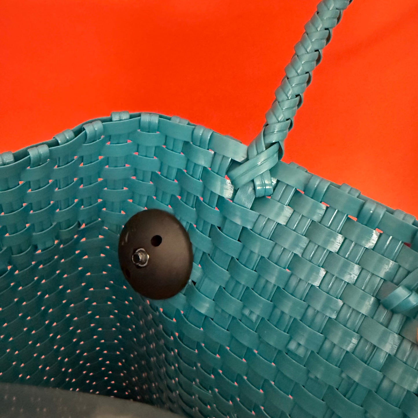 Bike Pannier teal plastic woven basket