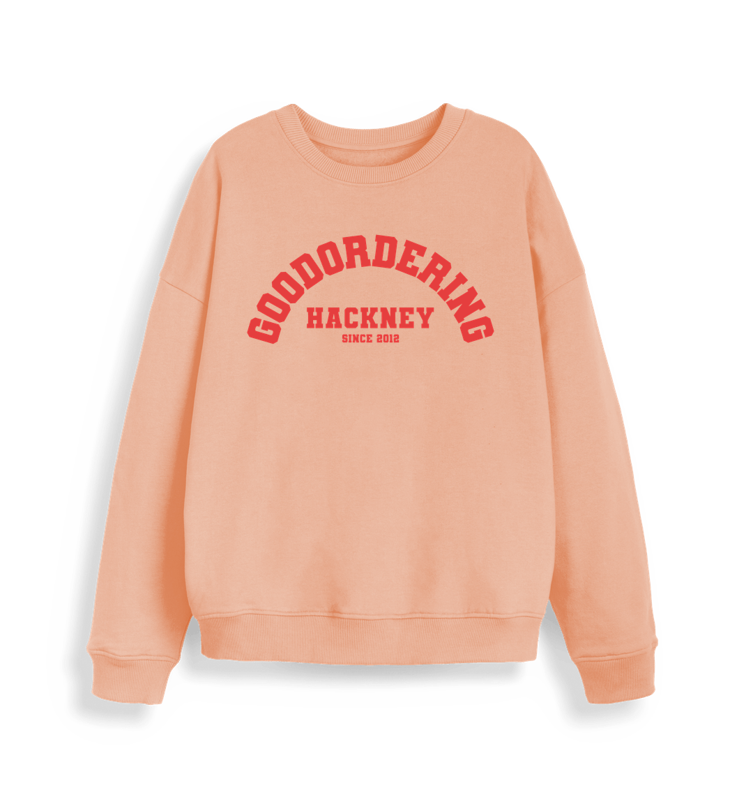 Fraiche Peche Goodordering since 2012 varsity oversized sweatshirt