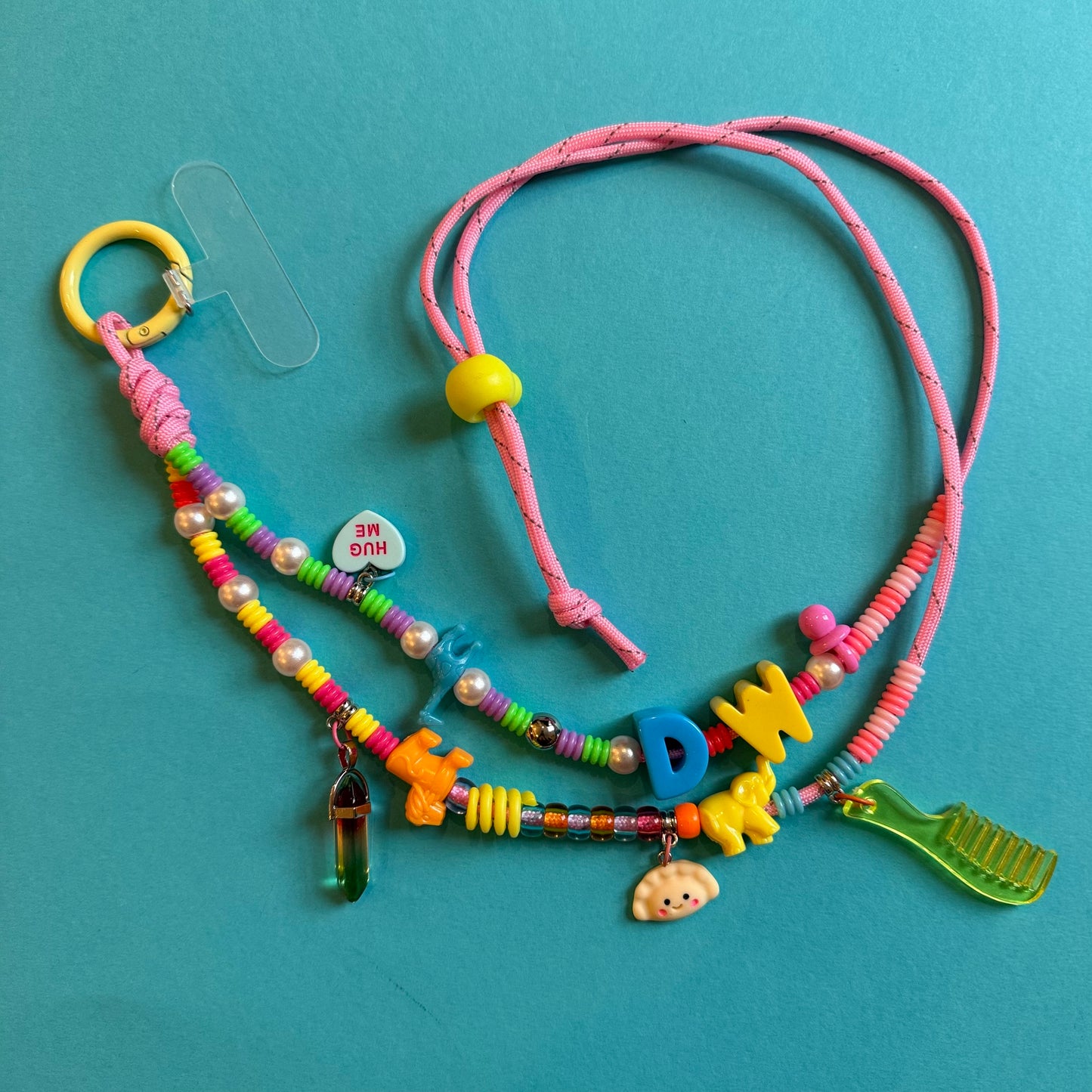 Beaded neon phone strap lanyard