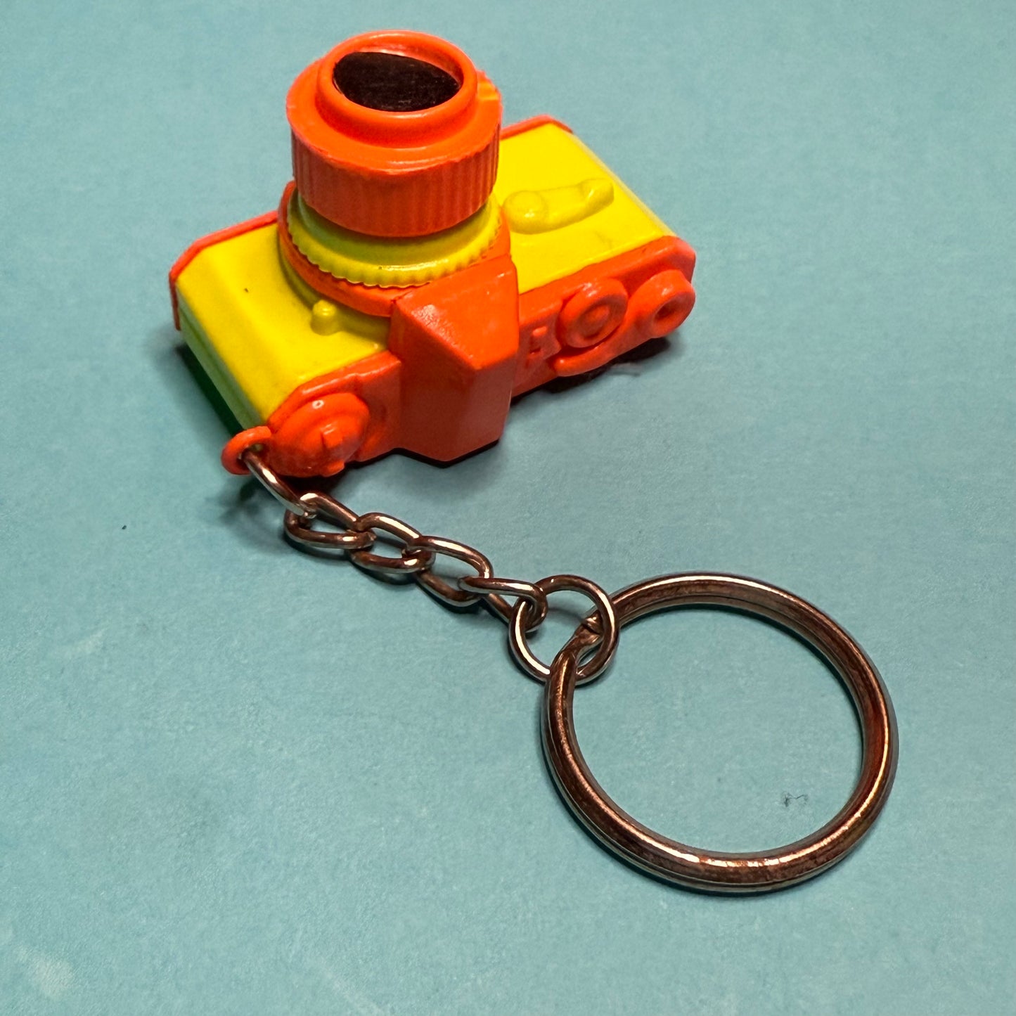 Neon 80s mini orange yellow camera charm keyring