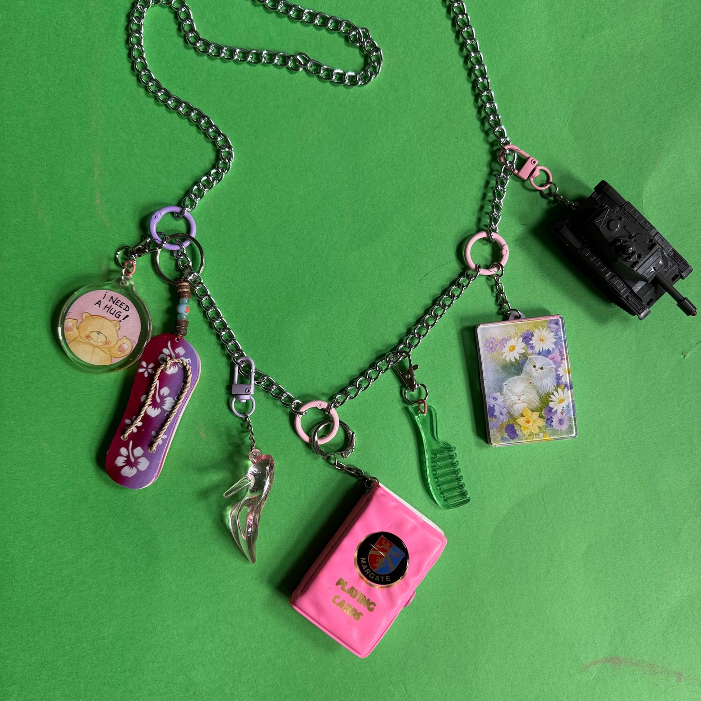 Long charm necklace 90s pink